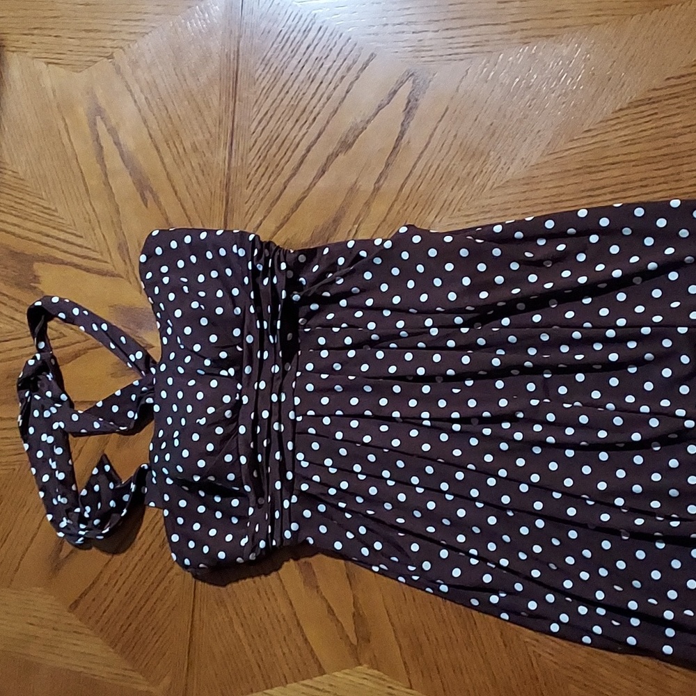 A-List XL Brown strapless dress with white polka dots